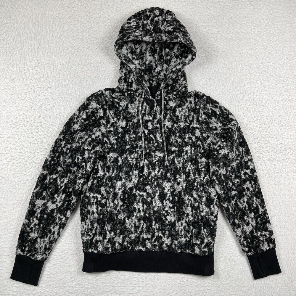 Athleta Sweatshirt Womens Small Black Gray‎ Tugga Sherpa Jacquard Hoodie Casual